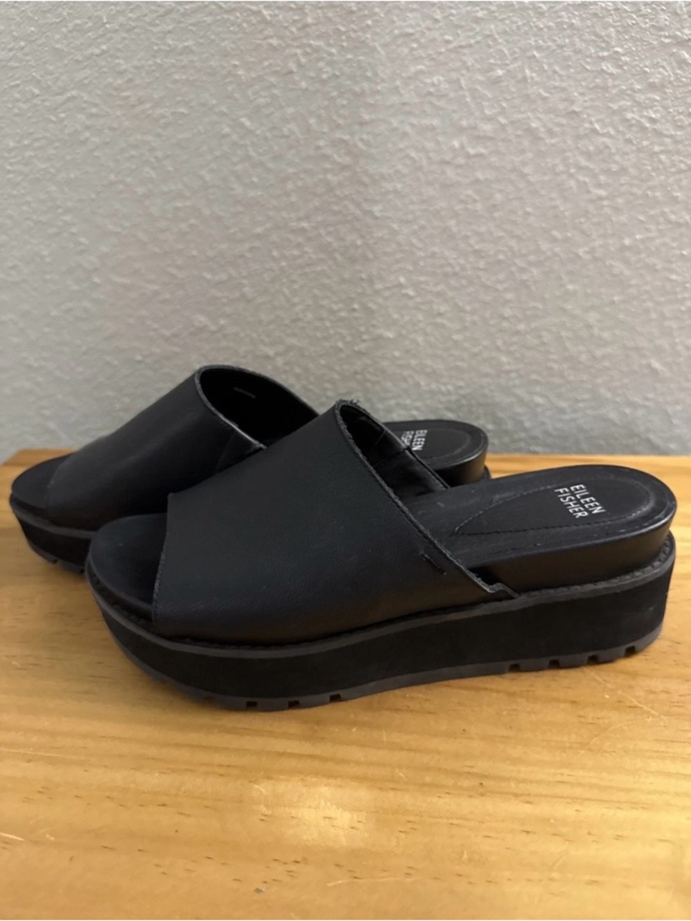 Eileen Fisher Black Platform Slide Mules